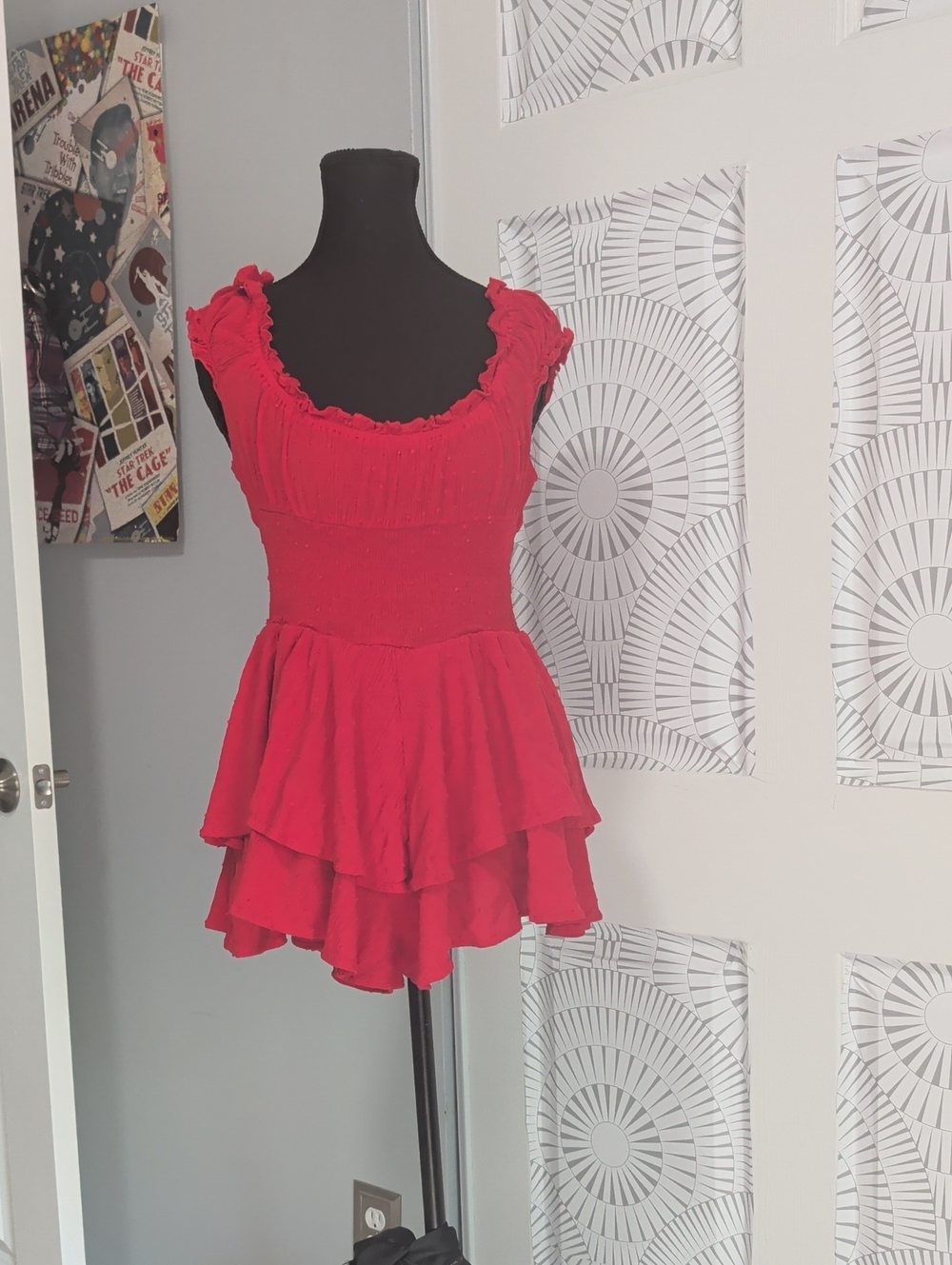 Princess Polly Red Ruffled Tiered Dress With Shorts Under